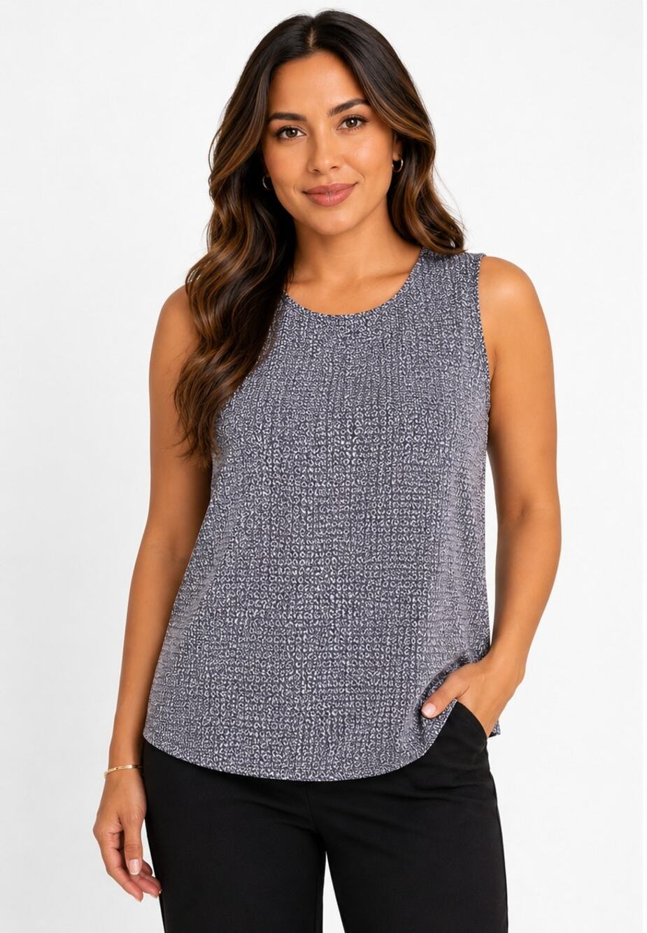 Choices Women's Sleeveless Textured Blouse Large Gray Black Career Casual Top